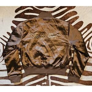 Vintage Y2K FUBU Ladies Brown Bomber Jacket "Fatty Girl" Varsity Sz S HipHop